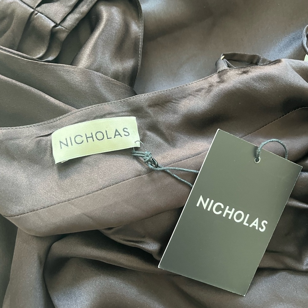 NICHOLAS brown silk Senda Asymmetric Gown - Picture 5 of 6